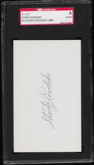 Stan Coveleski Autographed Signed Index Card Sgc Authenticated Cleveland Hof