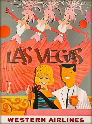 Las Vegas Nevada Showgirls United States Vintage Airline Travel Poster Print