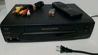 Philips Magnavox Vcr Vhs Player Complete With Remote,  Cables,  Batteries