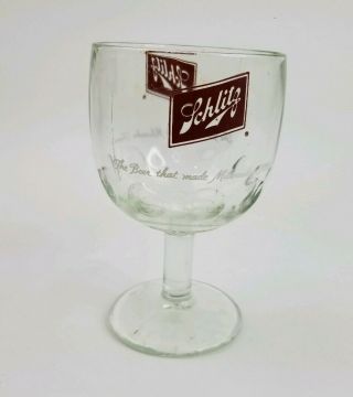 Vintage Schlitz Beer Footed Stemmed Goblet Thumbprint Glass 6 " Tall 1970 