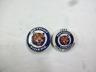 2 Vintage 1984 Detroit Tigers World Champions Pin - Back Buttons Very Good