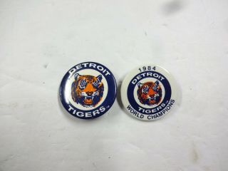 2 VINTAGE 1984 DETROIT TIGERS WORLD CHAMPIONS PIN - BACK BUTTONS VERY GOOD 2