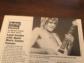 1983 Vintage 1pg Article Guitar Clinic With Quiet Riot Carlos Cavazo Lead Breaks