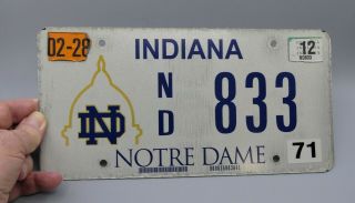 Indiana 2012 Notre Dame University License Plate,  Fighting Irish,  Ncaa