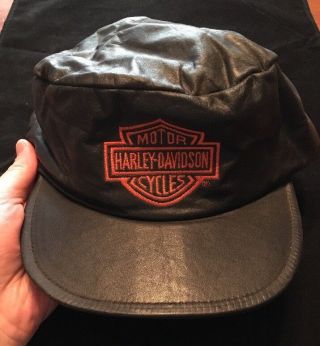 Vintage 90s Harley Davidson Leather Hat Made In Usa 80s One Size Fits All
