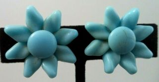 Stunning Vintage Estate Signed W Germany Glass Flower 1 " Clip Earrings G904p