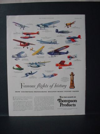1953 Amelia Earhart Charles Lindbergh Thompson Aviation Vintage Print Ad 10727
