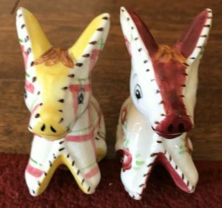 Vintage Painted Salt And Pepper Shakers Japan Patchwork Stitches Horse Donkey