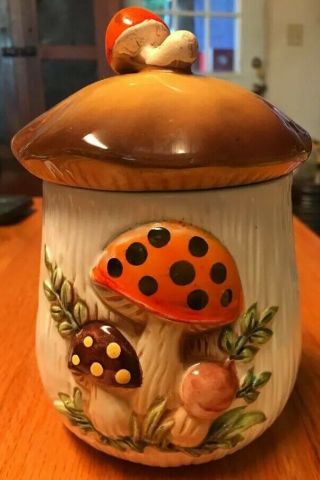 Vintage Merry Mushroom Ceramic 6 " Canister Sears Roebuck Japan 1978 With Lid