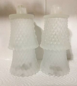 Set Of 4 Vintage Frosted White Glass Peg Votive Cup Candle Holder Diamond Point