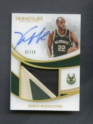 2018 - 19 Immaculate Khris Middleton Game - Worn 3 Clr Premium Patch Auto Gold 1/10
