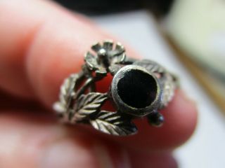 Sterling Silver 925 Estate Vintage Black Onyx Flower Leaf Band Ring Size 8