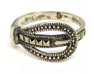Vintage Hematite Belt Buckle Estate Ring Size 7 1/2 Sterling Silver