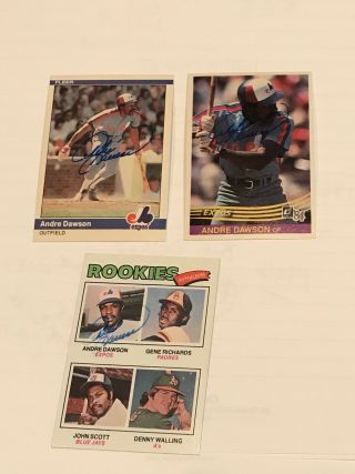 (3) Andre Dawson Autographed Baseball Cards