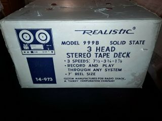 Realistic 999b Reel To Reel Stereo Tape Deck 3 Head 3 Speed