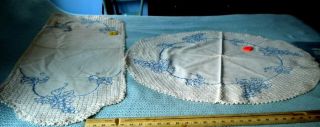 Vintage Cotton Tablecloth & Runner Hand Embroidery Hand Crochet 32 " Cloth 16x48 "