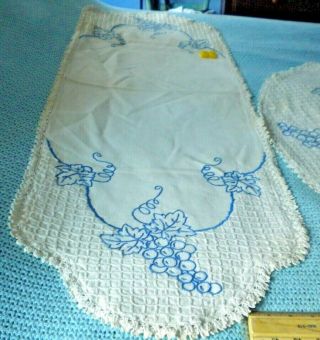 Vintage cotton tablecloth & runner hand embroidery hand crochet 32 