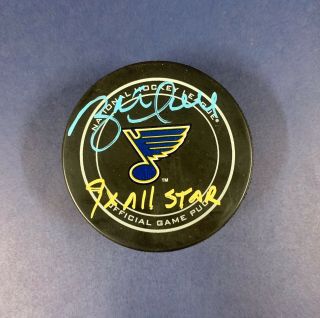 Brett Hull Signed St.  Louis Blues Hockey Puck Nhl All - Star Insc,