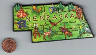Nebraska Artwood State Map Magnet Omaha Lincoln,  North Platte