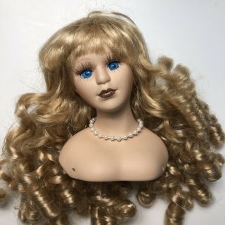 Vintage Bisque Porcelain Doll Head & Shoulders Plate Long Hair Parts 5”