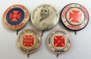 5 Vintage Tin Back Badges.  