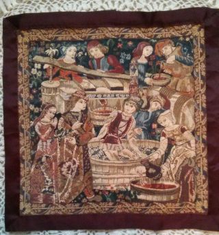 Vintage Tapestry Wall Decoration,  Made In France,  19 " X 19 ",  Middle Ages Design