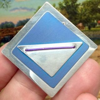 Vintage Artisan Hand Crafted Sterling Silver Modernist Brooch/pin 8.  2g.  (e22)