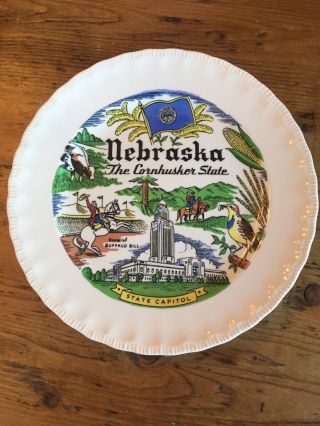 Vintage Nebraska Souvenir Dish Plate Buffalo Bill Cornhusker State Meadowlark