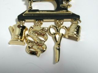 Vintage AJC Black & Gold T.  Old V.  Sewing Machine & Tool ' s Brooch Pin Signed 3