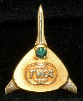 Vintage Twa 20 Year Service Pin With Emerald 10k