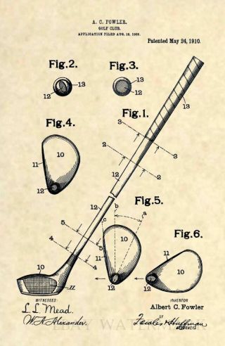 Official Fairway Wood Us Patent Art Print - Vintage 1910 Antique Golf Club 316