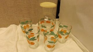 Vintage Orange Juice Pitcher And 4 Glasses 1940 