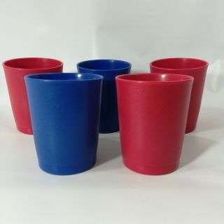 Vintage Tupperware 6 Oz Juice Cups Red Blue Set Of 5 Tumble Plastic Small