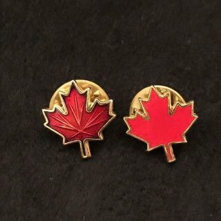 2 Canadian Gold Tone And Red Enamel Maple Leaf Lapel Pins