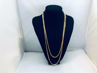Vtg.  Monet Textured & Shiny Gold Tone Interlocking Long Chain Necklace