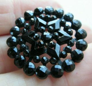 Dazzling Antique Vtg Victorian Riveted Black Glass Button Faceted Star (j)