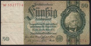 1933 50 Reichsmark Germany Vintage Nazi Money Banknote Third Reich Currency Vf