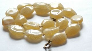 Czech Vintage Art Deco Hand Knotted Swirled Yellow Glass Bead Necklace