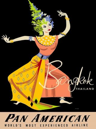 Bangkok Thailand Thai Dancer Asia Pan American Travel Advertisement Art Poster
