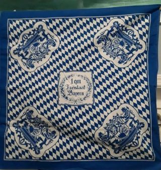 Vintage Blue & White Freistaat Bayern Large Scarf Germany History 36 X 36 Approx