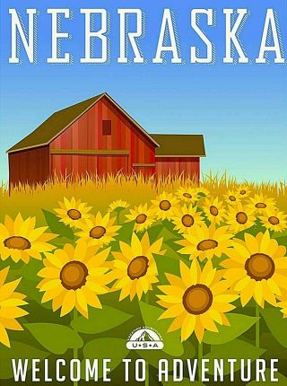 Nebraska Welcome To Adventure Retro Travel Advertisement Art Deco Poster Print
