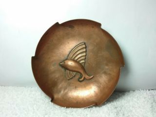 Outstanding Vintage,  Old Arts And Crafts? Copper Bowl With Sailfish In Relief