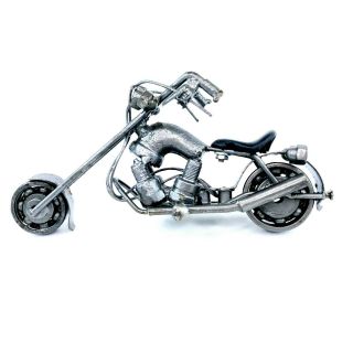 Handmade Recycled Metal Motorcycle Shop Art Model Harley Bike Wheels Spin