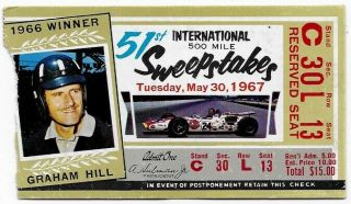 Indy 500 Ticket Stub • 1967 Foyt Wins • Graham Hill Pic • Indianapolis (1)