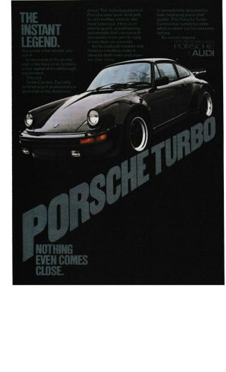 1977 - Vintage Print Ad - Porsche Turbo Carrera The Instant Legend Porshe,  Audi