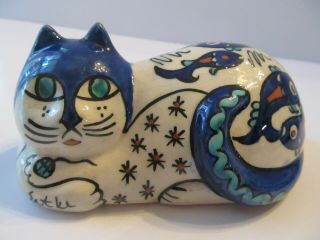Vintage Hand Painted Ceramic Kitty/cat With Fish