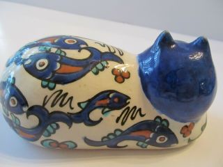 VINTAGE HAND PAINTED CERAMIC KITTY/CAT WITH FISH 2