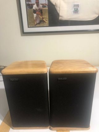 2 Mini Advent Bookshelf Speakers,  Hardwood End Caps,