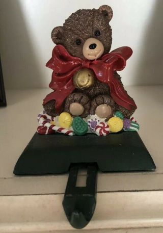 Vintage Teddy Bear Christmas Stocking Holder W/ Adjustable Hook