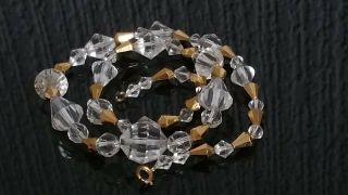 Czech Vintage Art Deco Clear And Gilded Faceted Glass Bead Necklace